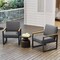Set of 2 Patio Aluminum Frame Armchairs with Wood-Plastic Armrest and Comfortable Cushion Seat